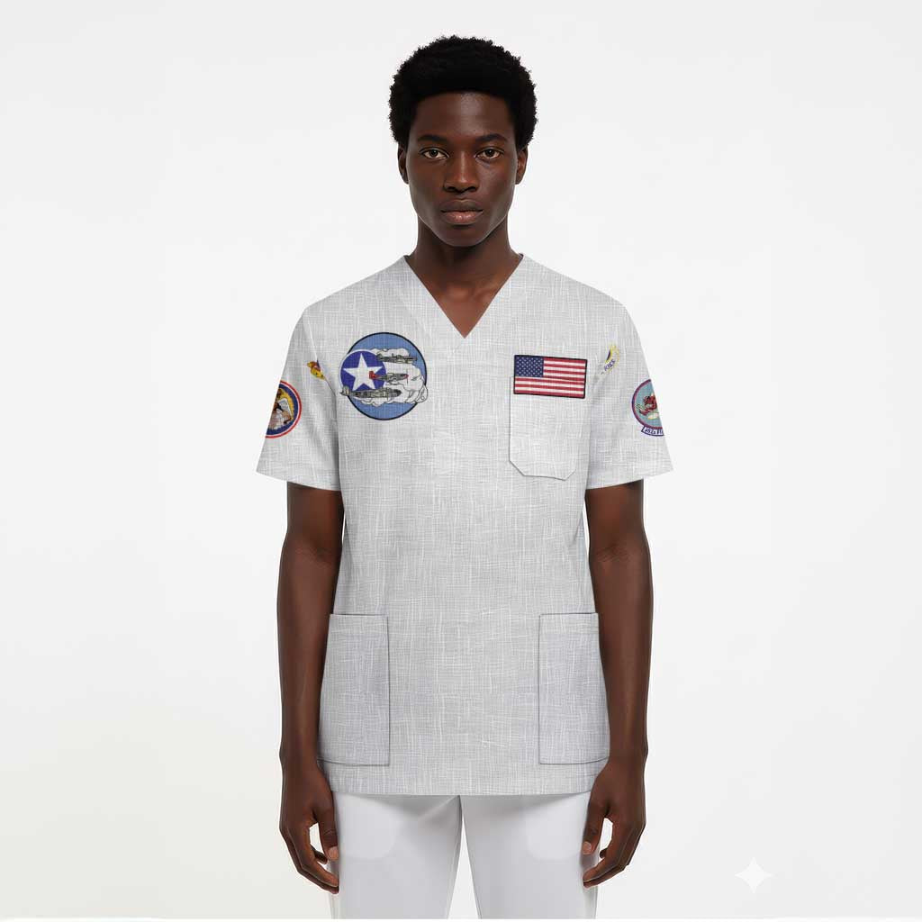 African American Aviators WWII Scrub Top Tuskegee Red Tails Airmen White - African Pride
