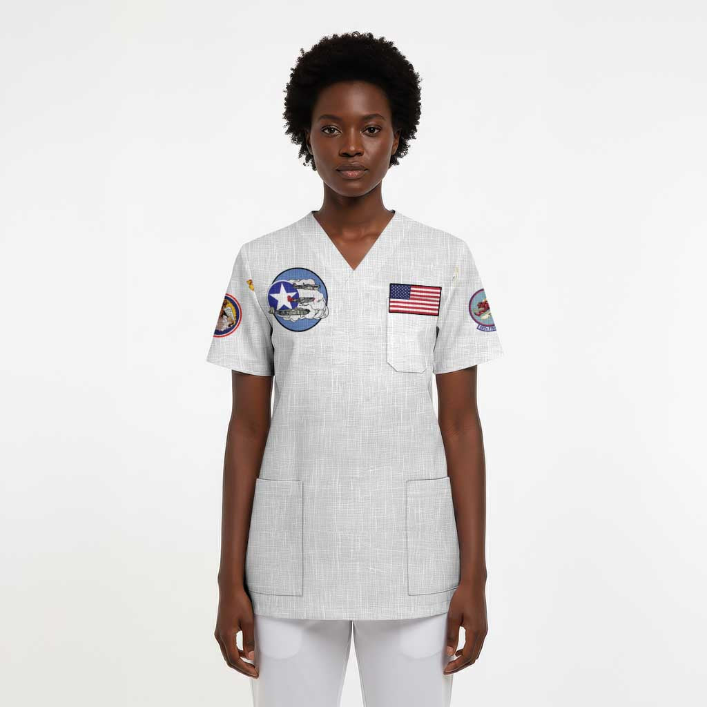 African American Aviators WWII Scrub Top Tuskegee Red Tails Airmen White - African Pride