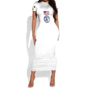 African American Aviators WWII Short Sleeve Bodycon Dress Tuskegee Red Tails Airmen White - African Pride