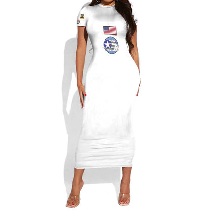 African American Aviators WWII Short Sleeve Bodycon Dress Tuskegee Red Tails Airmen White - African Pride