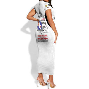 African American Aviators WWII Short Sleeve Bodycon Dress Tuskegee Red Tails Airmen White - African Pride