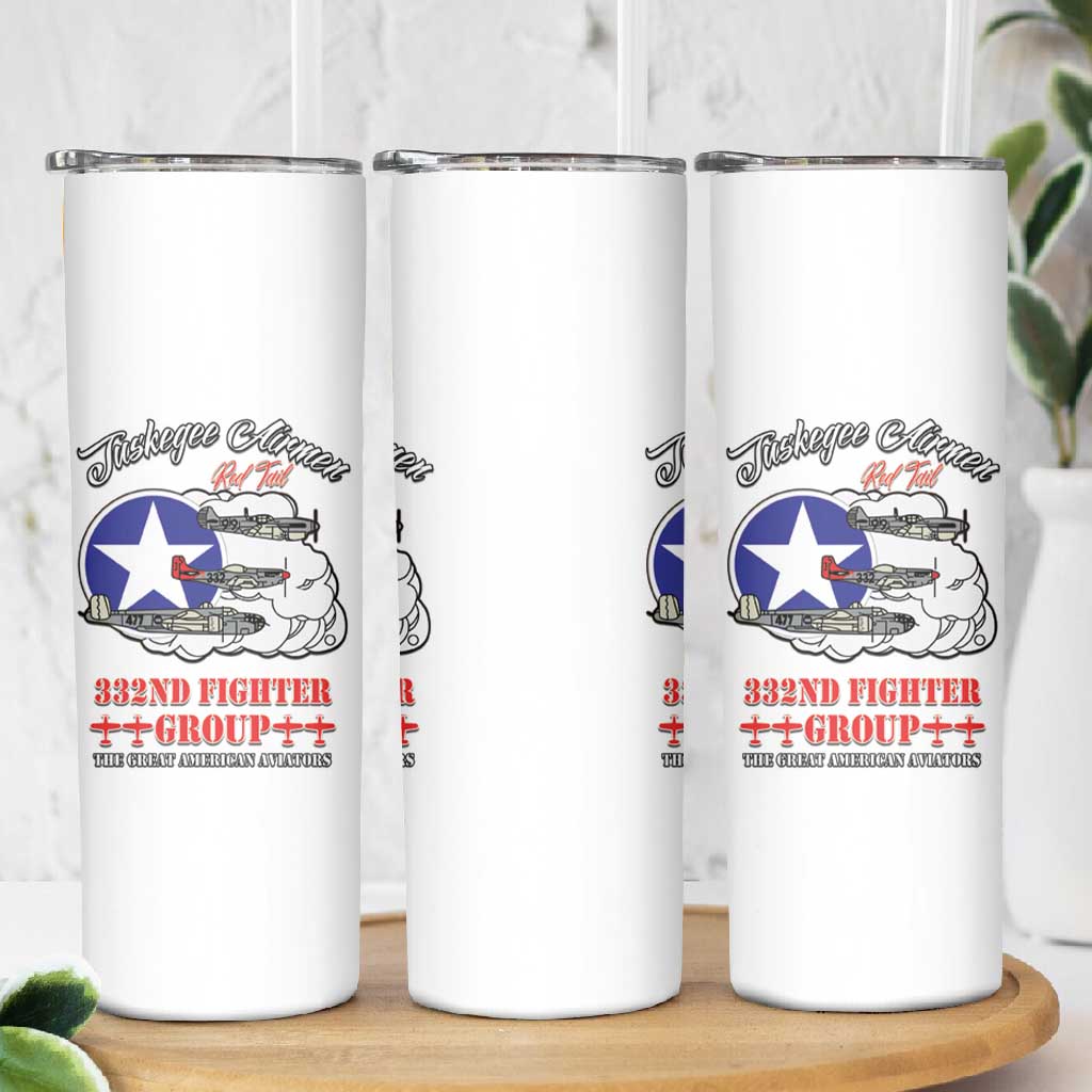 African American Aviators WWII Skinny Tumbler Tuskegee Red Tails Airmen White - African Pride