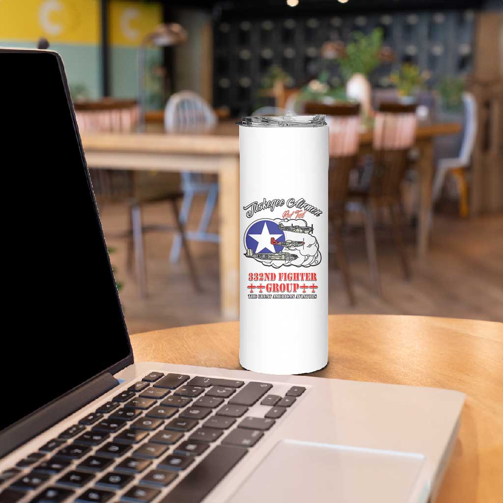 African American Aviators WWII Skinny Tumbler Tuskegee Red Tails Airmen White - African Pride