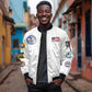 African American Aviators WWII Sleeve Zip Bomber Jacket Tuskegee Red Tails Airmen White - African Pride