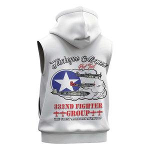 African American Aviators WWII Sleeveless Hoodie Tuskegee Red Tails Airmen White - African Pride