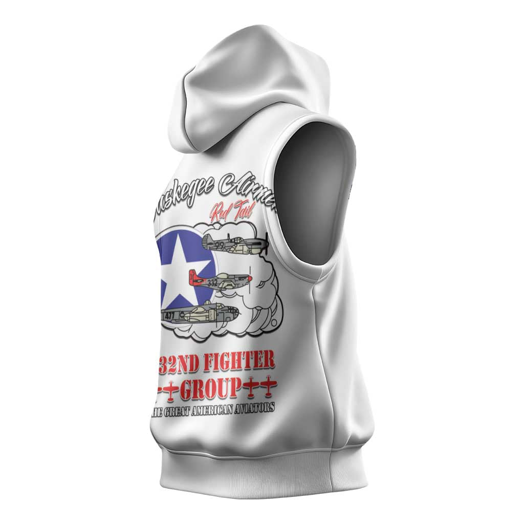 African American Aviators WWII Sleeveless Hoodie Tuskegee Red Tails Airmen White - African Pride