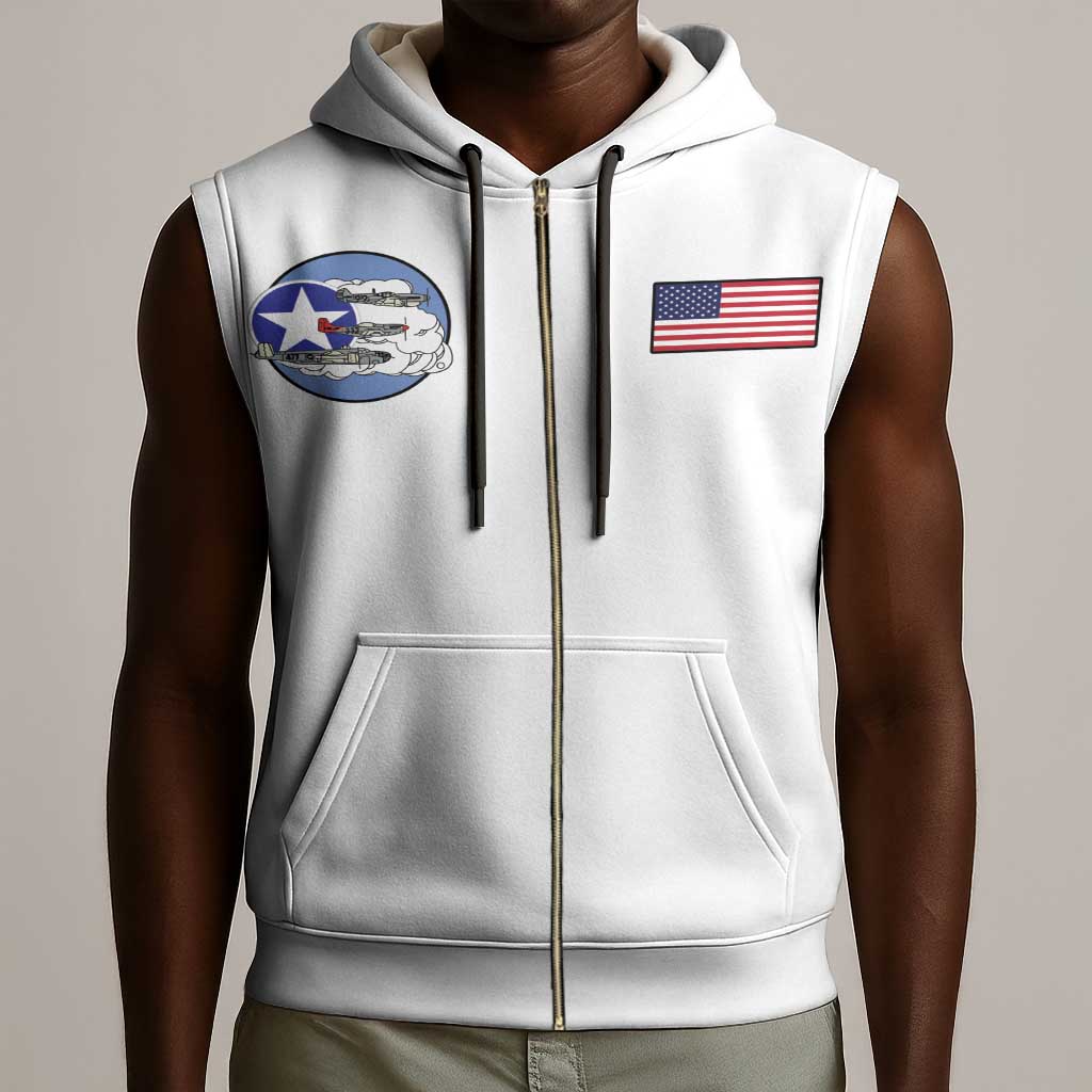 African American Aviators WWII Sleeveless Zip Hoodie Tuskegee Red Tails Airmen White - African Pride