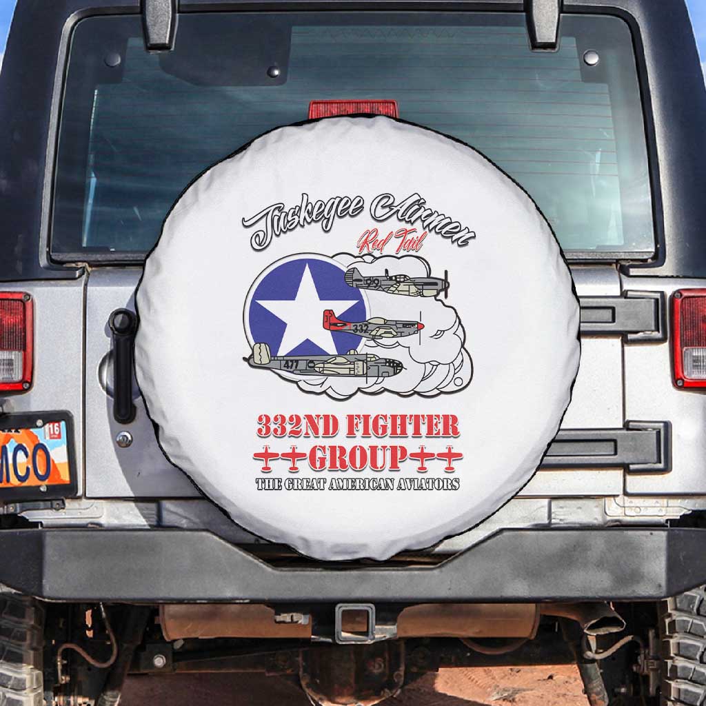African American Aviators WWII Spare Tire Cover Tuskegee Red Tails Airmen White - African Pride