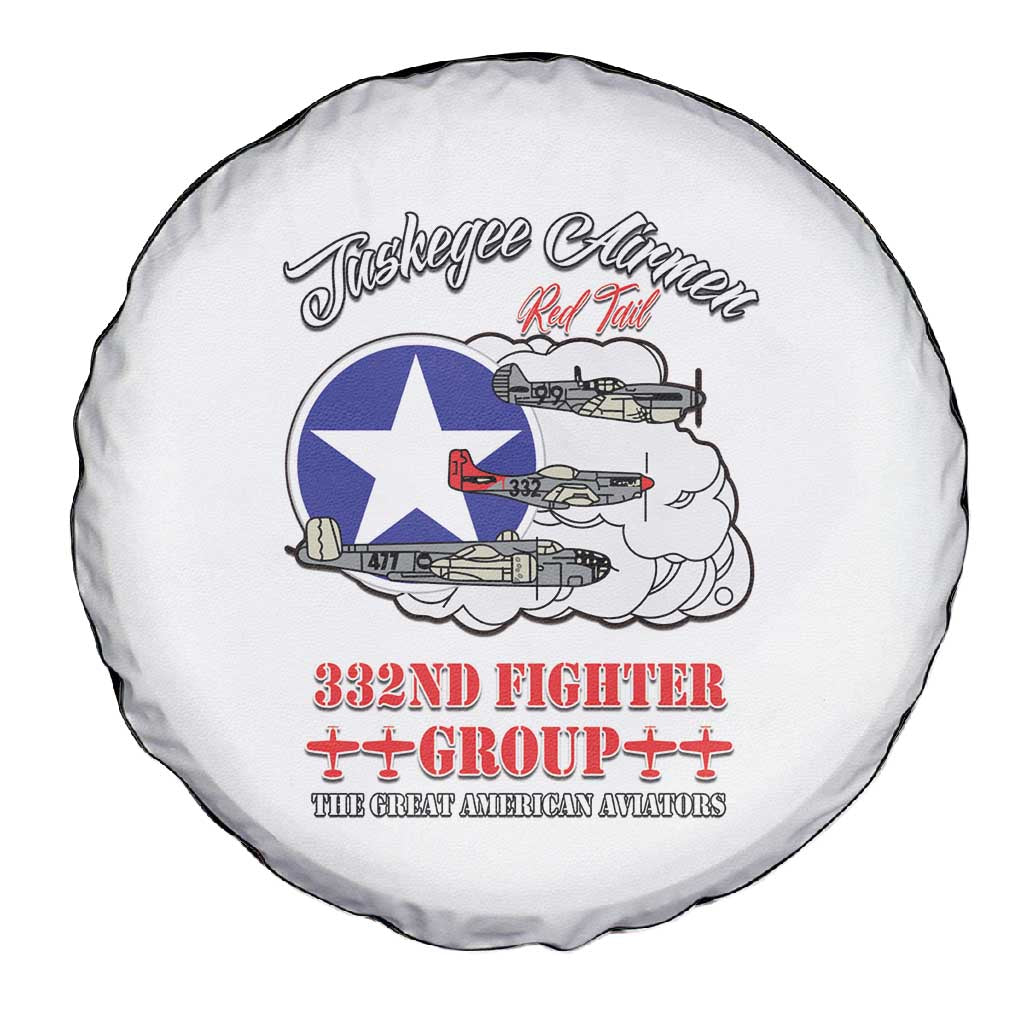 African American Aviators WWII Spare Tire Cover Tuskegee Red Tails Airmen White - African Pride