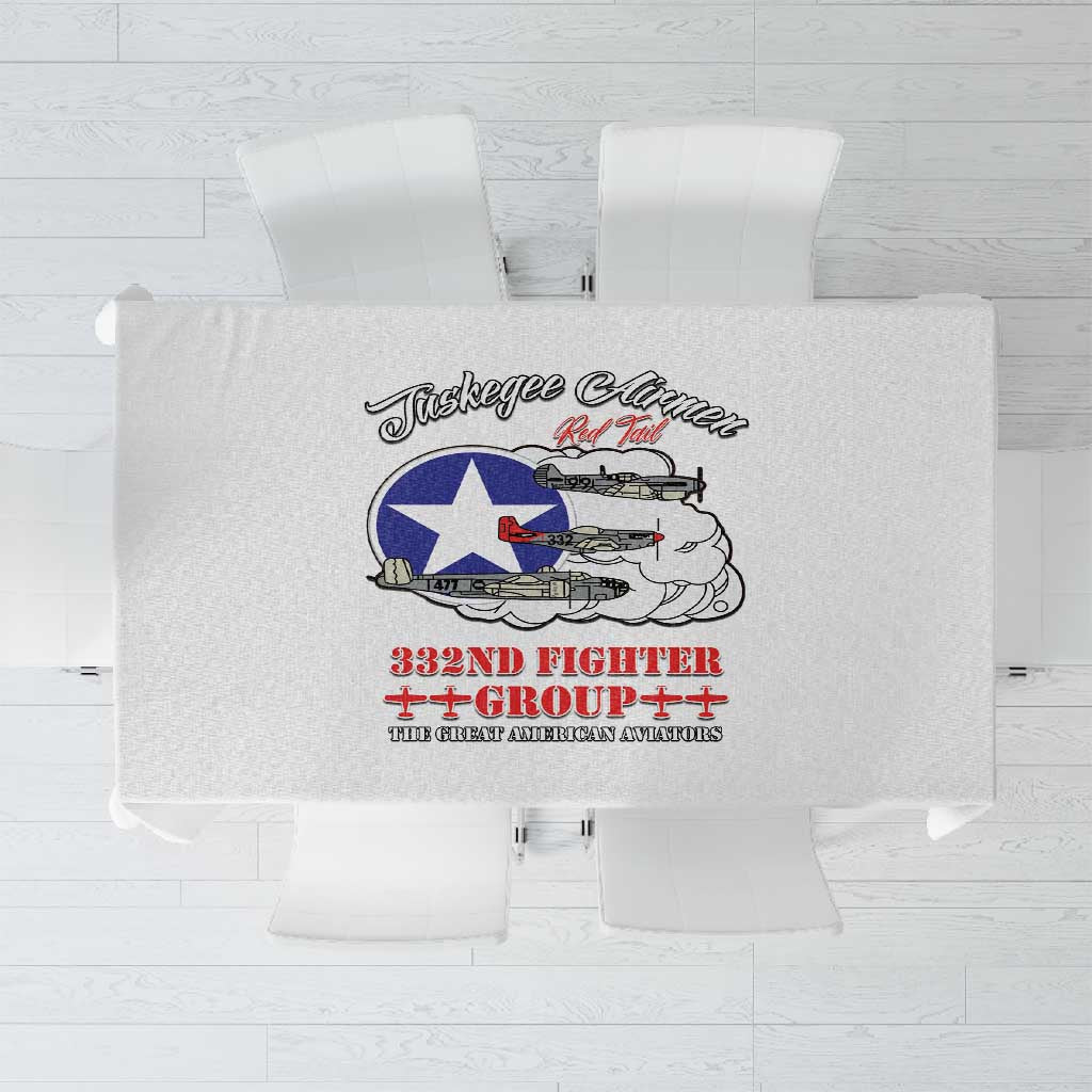 African American Aviators WWII Tablecloth Tuskegee Red Tails Airmen White - African Pride