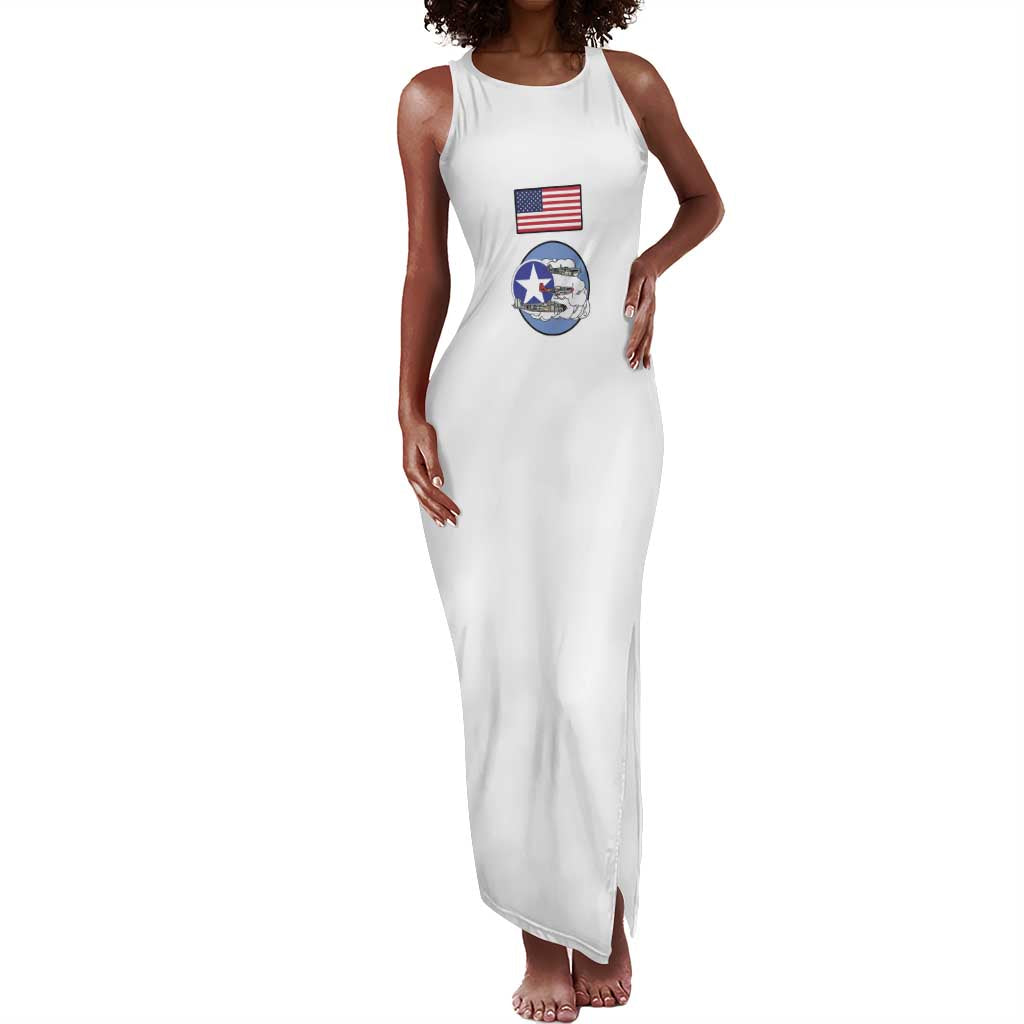 African American Aviators WWII Tank Maxi Dress Tuskegee Red Tails Airmen White - African Pride