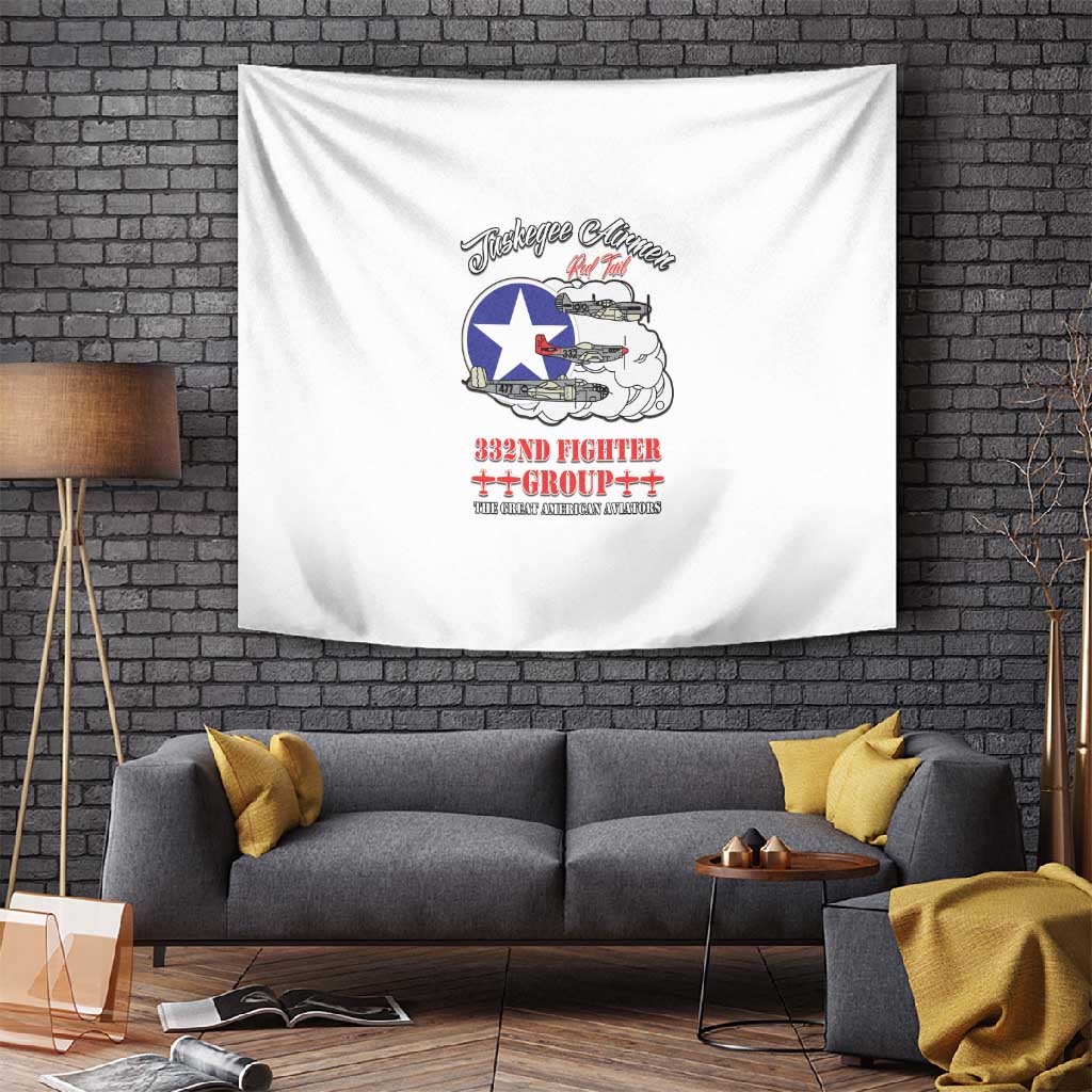 African American Aviators WWII Tapestry Tuskegee Red Tails Airmen White - African Pride