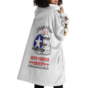African American Aviators WWII Wearable Blanket Hoodie Tuskegee Red Tails Airmen White - African Pride