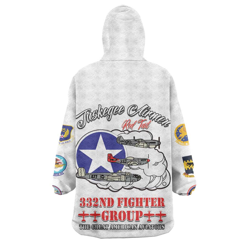 African American Aviators WWII Wearable Blanket Hoodie Tuskegee Red Tails Airmen White - African Pride