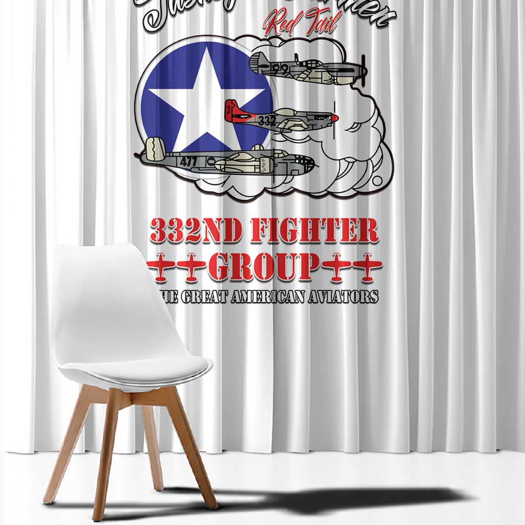 African American Aviators WWII Window Curtain Tuskegee Red Tails Airmen White - African Pride