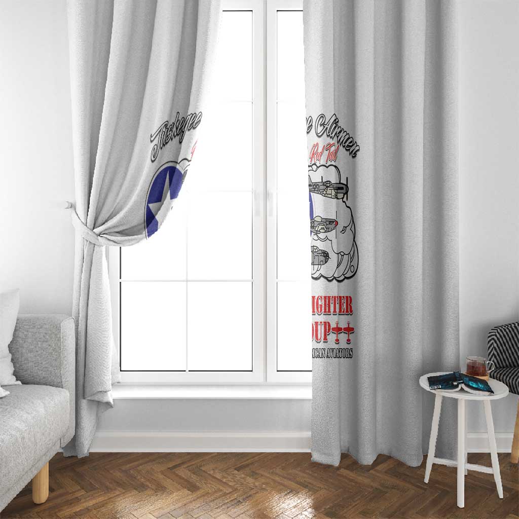 African American Aviators WWII Window Curtain Tuskegee Red Tails Airmen White - African Pride