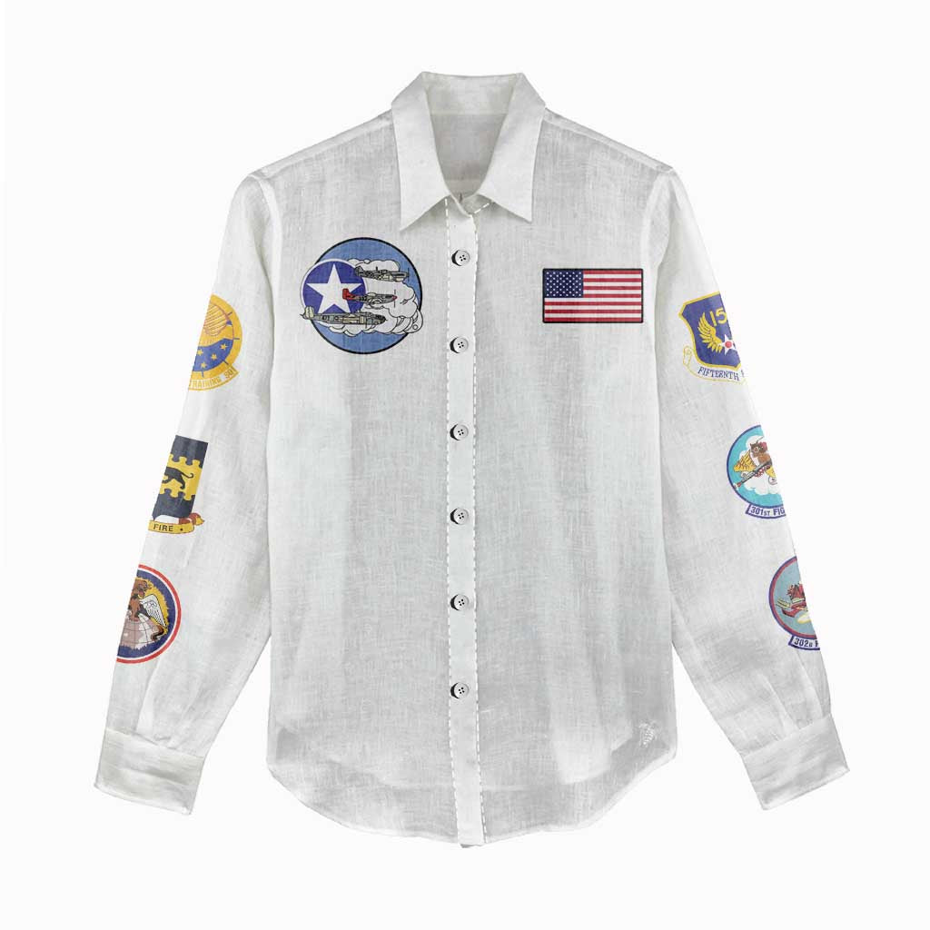African American Aviators WWII Women Casual Shirt Tuskegee Red Tails Airmen White - African Pride