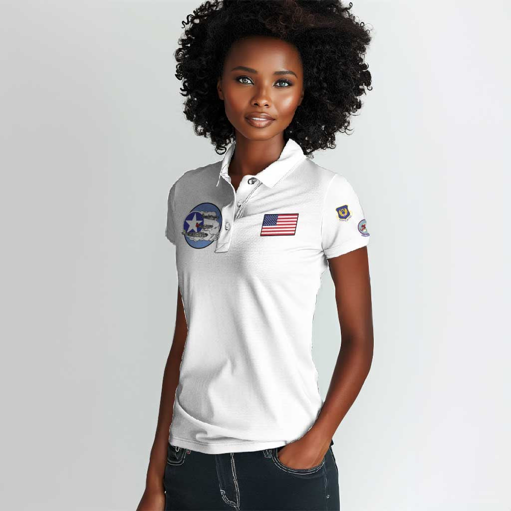African American Aviators WWII Women Polo Shirt Tuskegee Red Tails Airmen White - African Pride