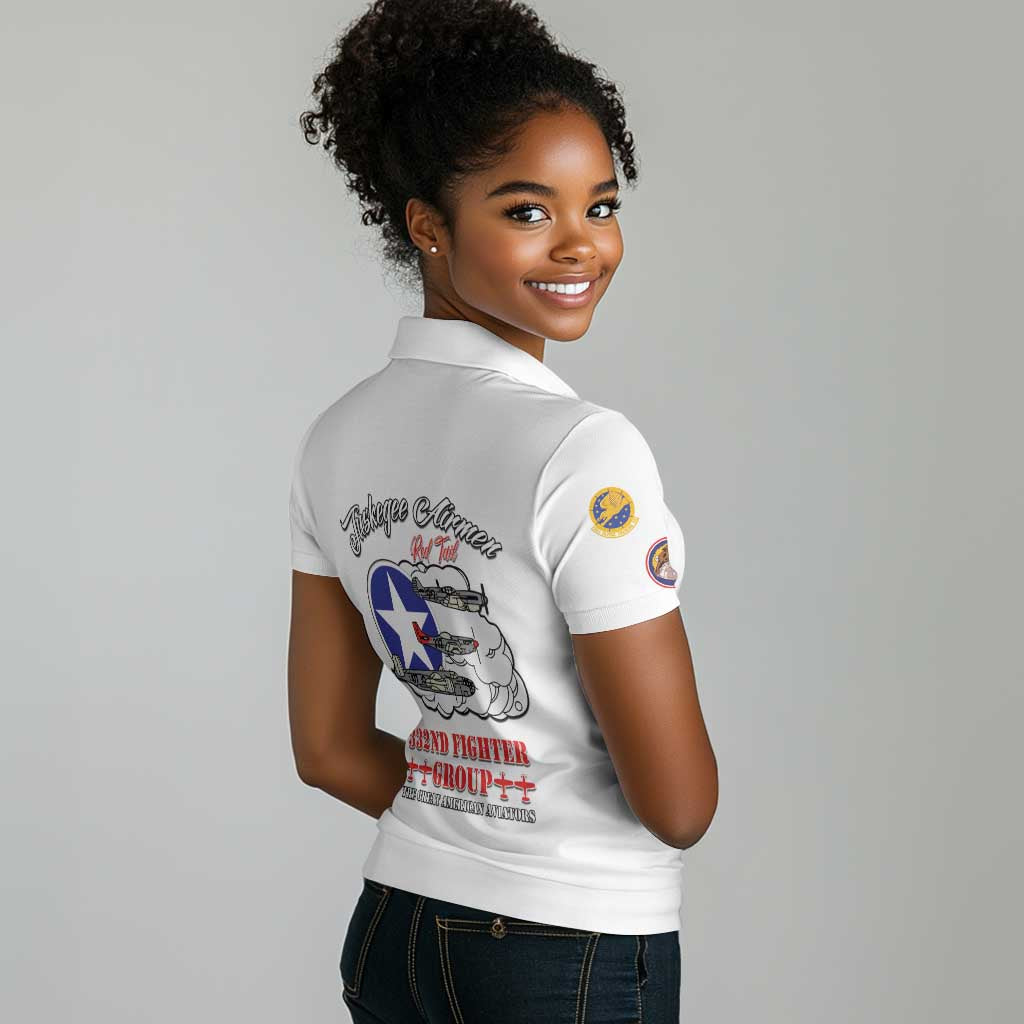 African American Aviators WWII Women Polo Shirt Tuskegee Red Tails Airmen White - African Pride