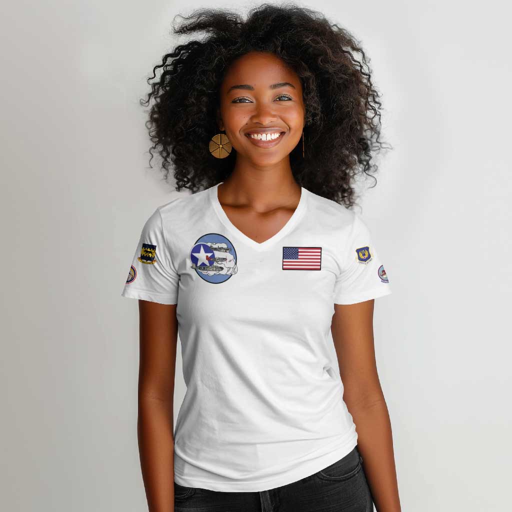 African American Aviators WWII Women V-Neck T-Shirt Tuskegee Red Tails Airmen White - African Pride