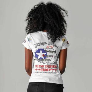 African American Aviators WWII Women V-Neck T-Shirt Tuskegee Red Tails Airmen White - African Pride
