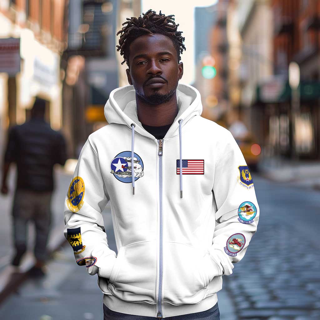 African American Aviators WWII Zip Hoodie Tuskegee Red Tails Airmen White - African Pride