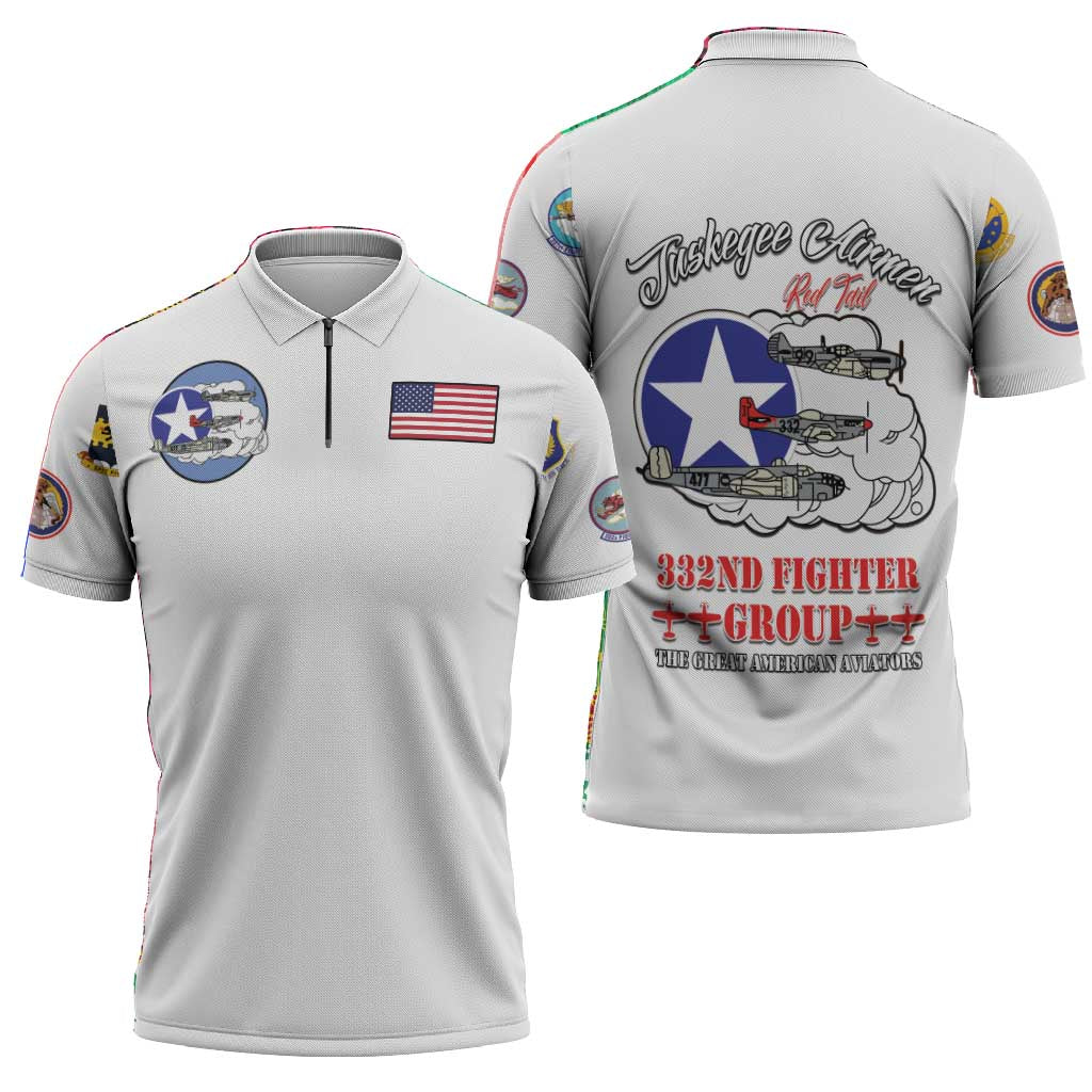 Tuskegee Airmen WWII Heroes Zipper Polo Shirt The Great American Aviators White Art