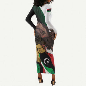 Afro Libya Long Sleeve Bodycon Dress Arabian Eagle - Independence Day LT15
