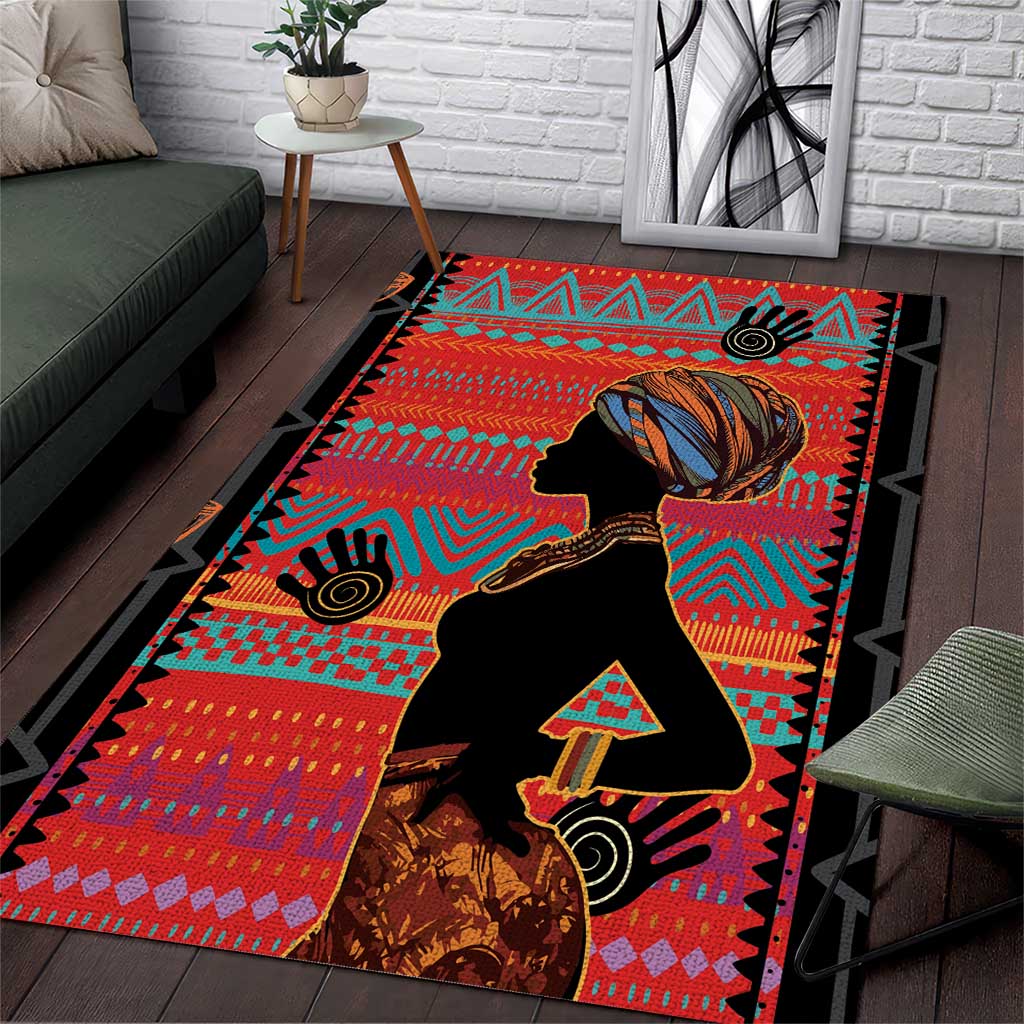 African Women Area Rug Ethnic Pattern