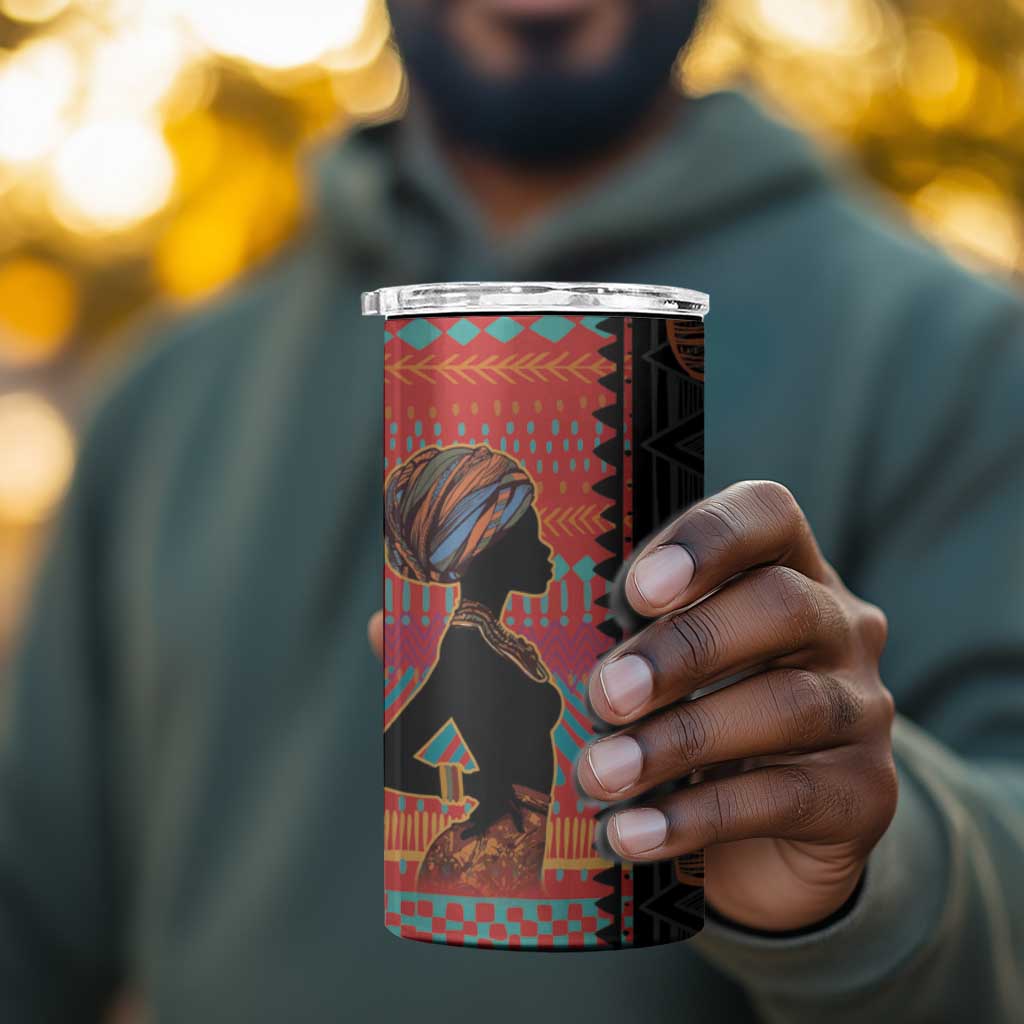 African Women 4 in 1 Can Cooler Tumbler Ethnic Pattern