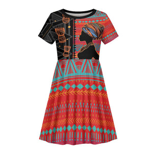 African Women Kid Short Sleeve Dress Ethnic Pattern