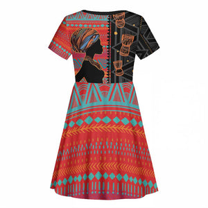 African Women Kid Short Sleeve Dress Ethnic Pattern