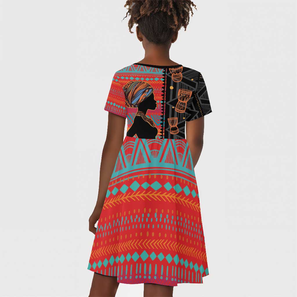 African Women Kid Short Sleeve Dress Ethnic Pattern