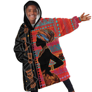 African Women Kid Wearable Blanket Hoodie Ethnic Pattern