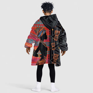 African Women Kid Wearable Blanket Hoodie Ethnic Pattern