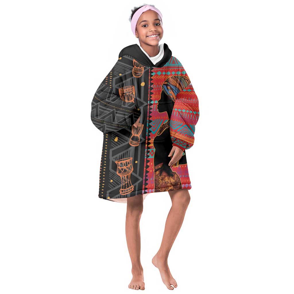 African Women Kid Wearable Blanket Hoodie Ethnic Pattern