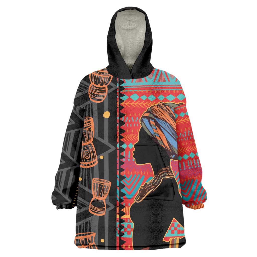 African Women Kid Wearable Blanket Hoodie Ethnic Pattern