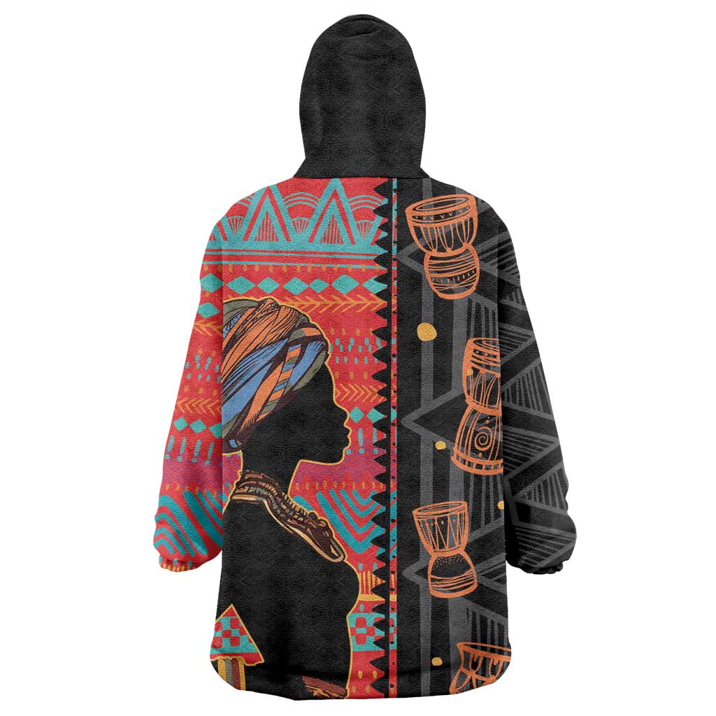 African Women Kid Wearable Blanket Hoodie Ethnic Pattern
