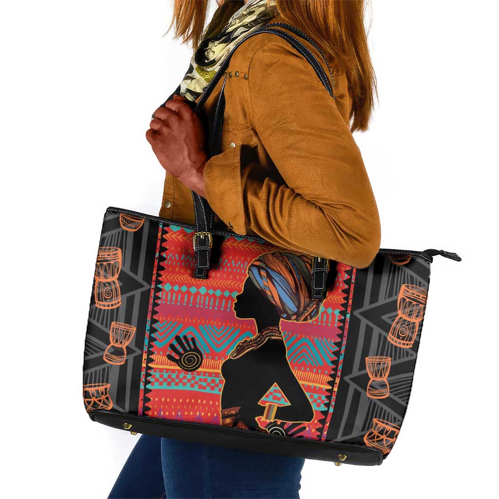 African Women Leather Tote Bag Ethnic Pattern