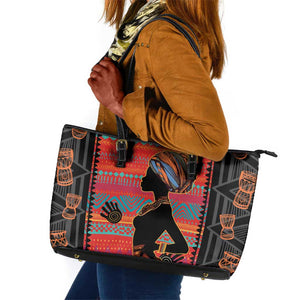 African Women Leather Tote Bag Ethnic Pattern