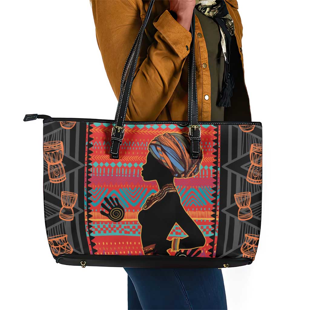 African Women Leather Tote Bag Ethnic Pattern