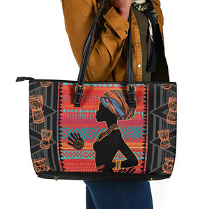 African Women Leather Tote Bag Ethnic Pattern