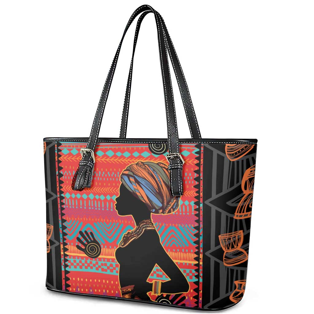 African Women Leather Tote Bag Ethnic Pattern