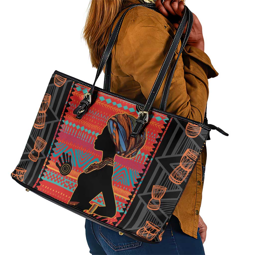 African Women Leather Tote Bag Ethnic Pattern