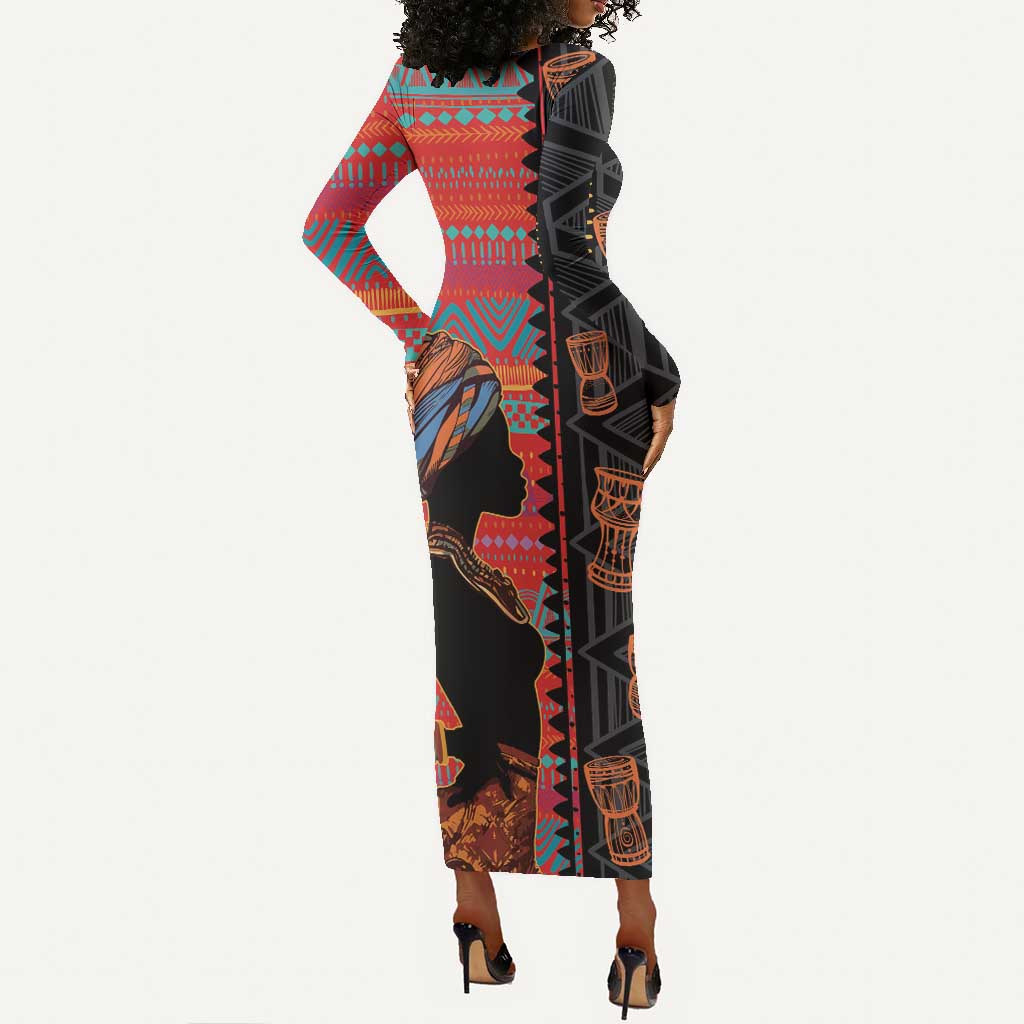 African Women Long Sleeve Bodycon Dress Ethnic Pattern LT15