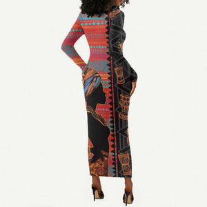 African Women Long Sleeve Bodycon Dress Ethnic Pattern LT15