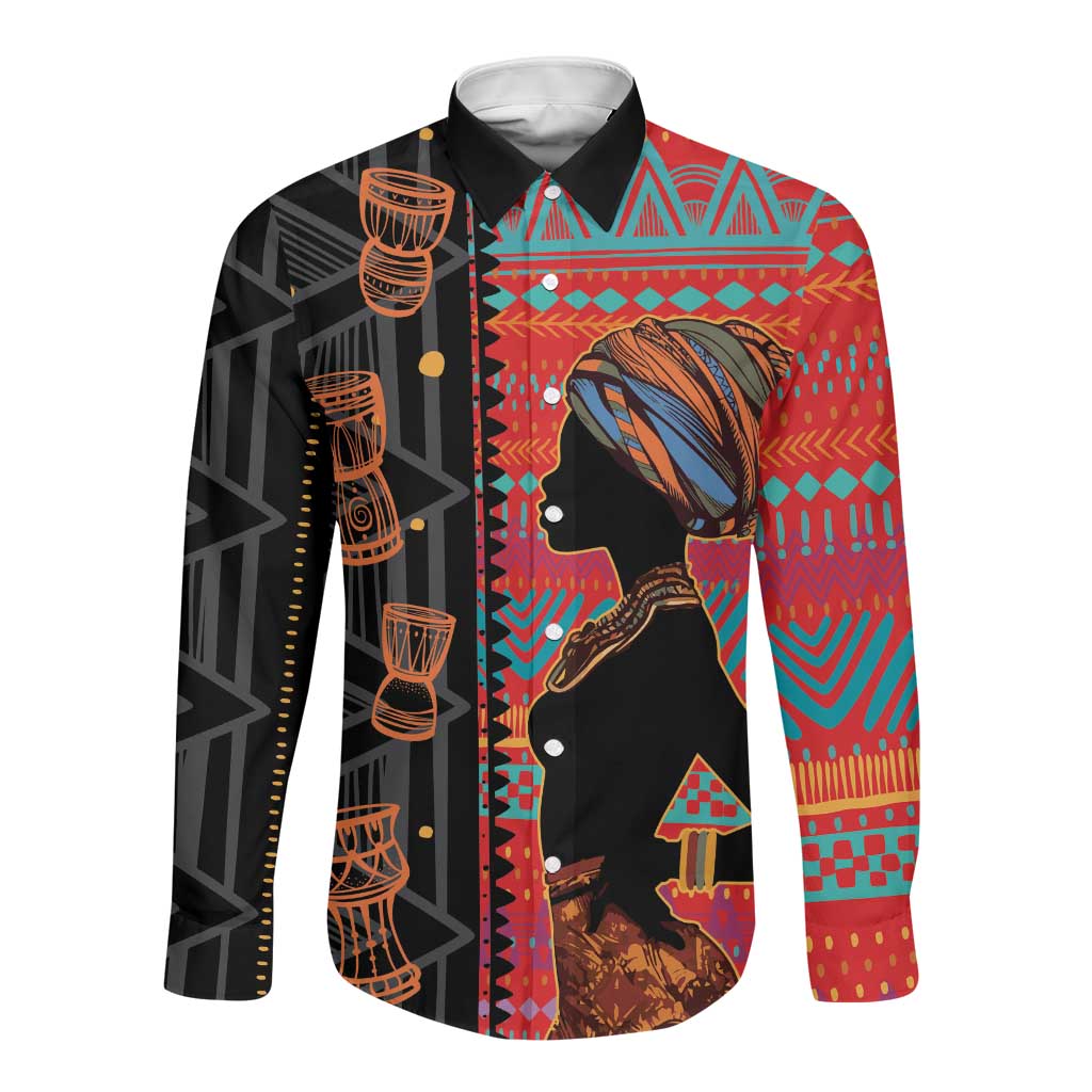 African Women Long Sleeve Button Shirt Ethnic Pattern