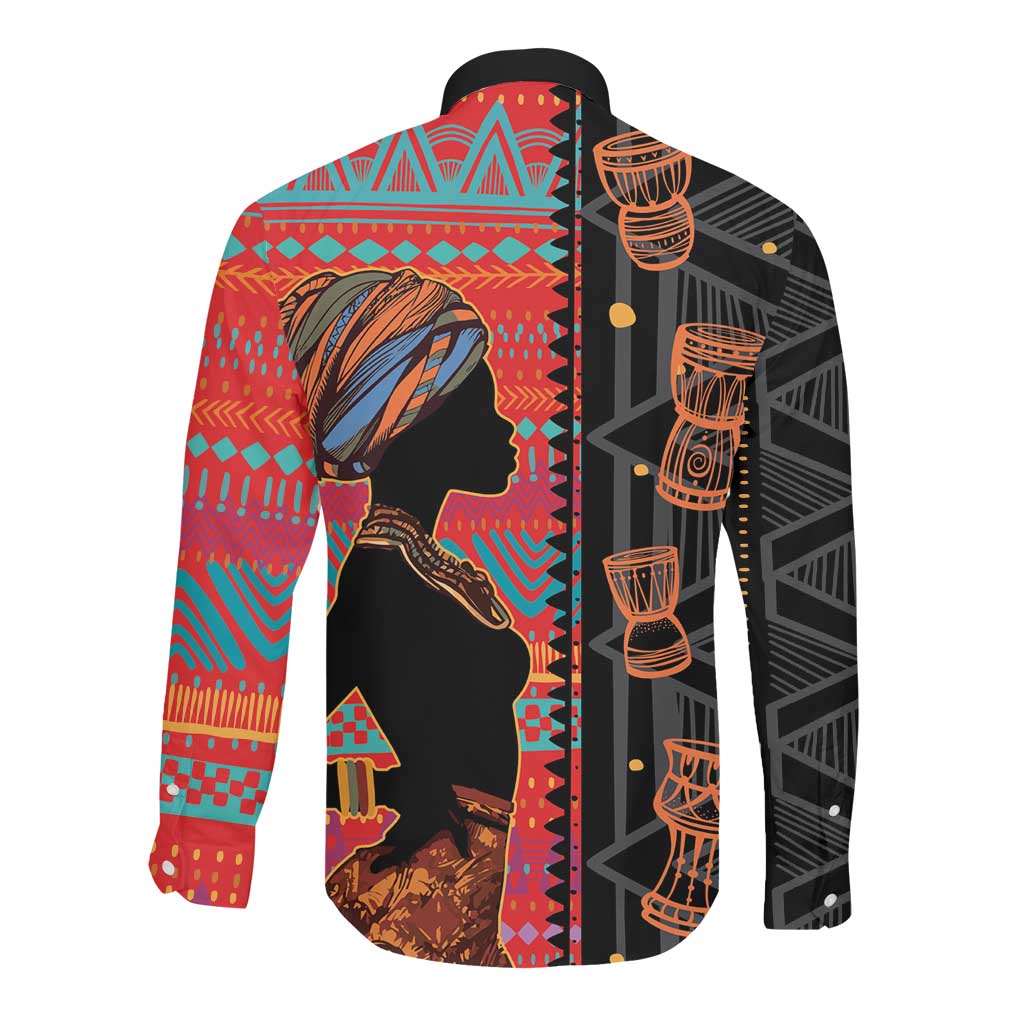 African Women Long Sleeve Button Shirt Ethnic Pattern