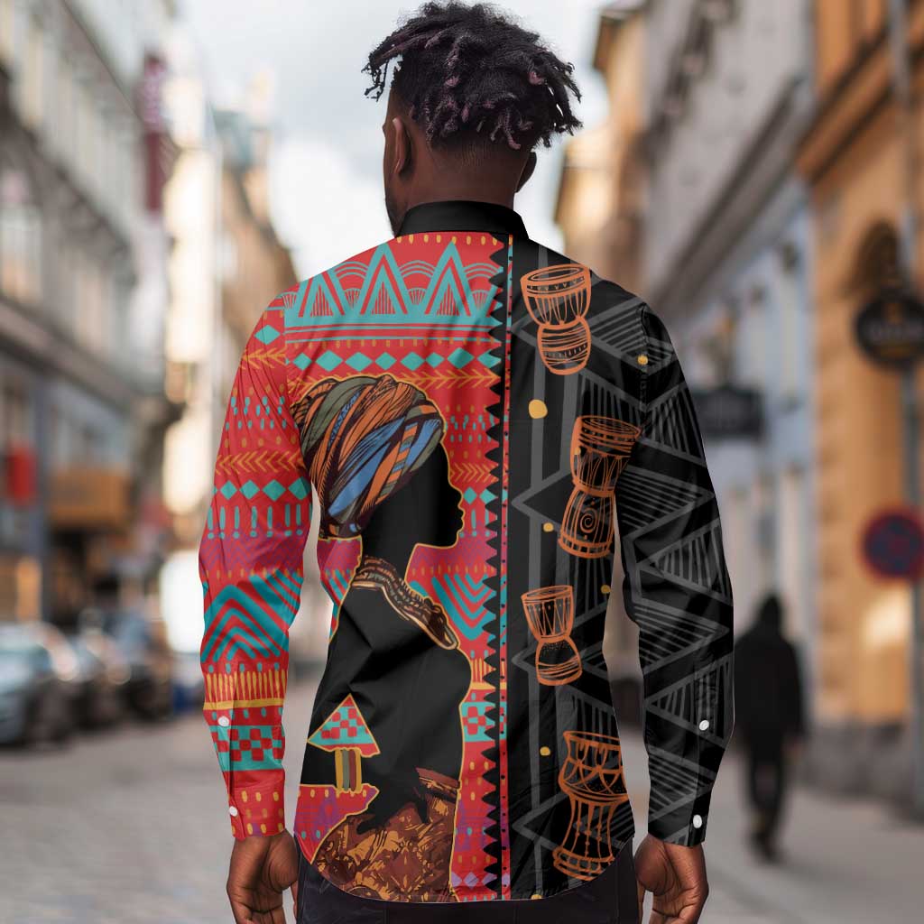 African Women Long Sleeve Button Shirt Ethnic Pattern