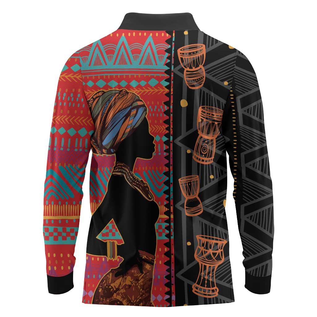African Women Long Sleeve Polo Shirt Ethnic Pattern